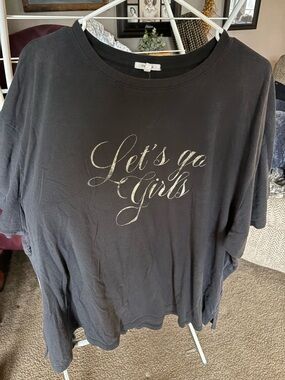 Maurices Black Short Sleeve Tee with Gold Script "Let's Go Girls"